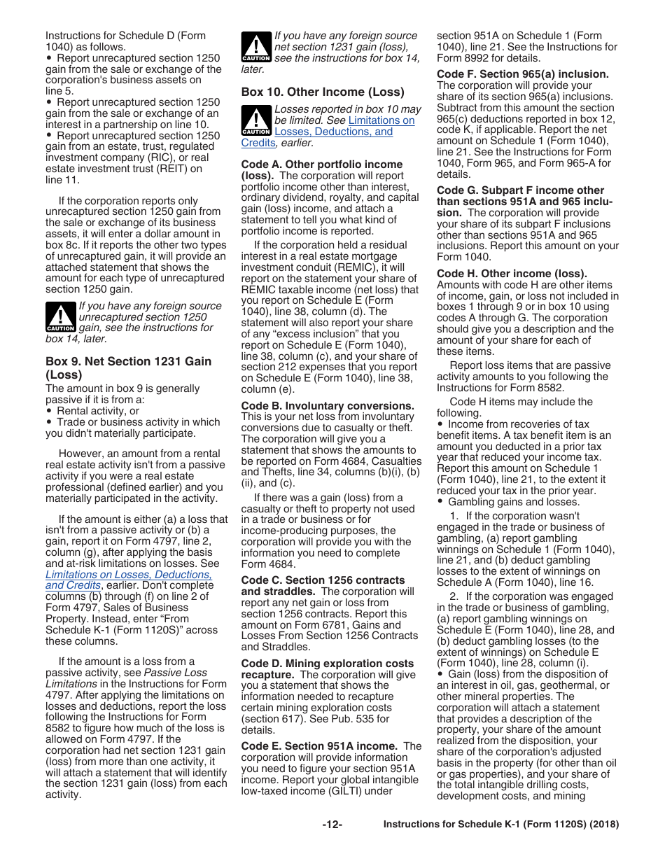 Instructions for IRS Form 1120S Schedule K-1 Shareholders Share of Income, Deductions, Credits, Etc. (For Shareholders Use Only), Page 12