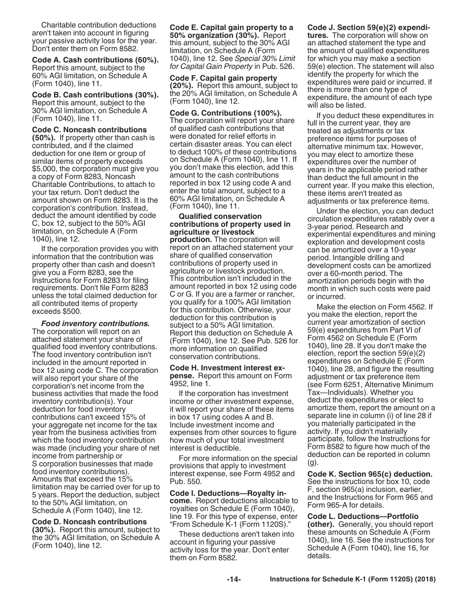 Instructions for IRS Form 1120S Schedule K-1 Shareholders Share of Income, Deductions, Credits, Etc. (For Shareholders Use Only), Page 14