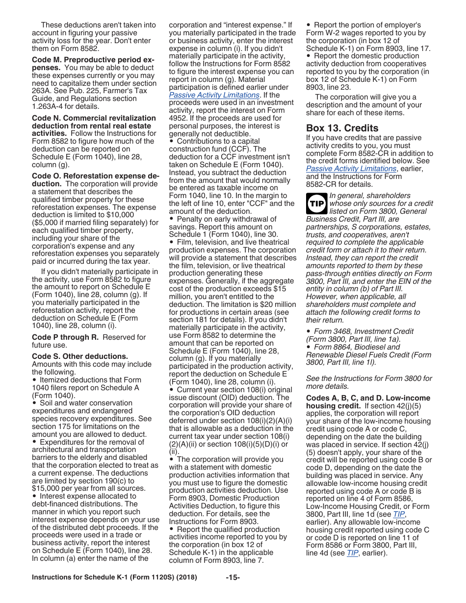 Instructions for IRS Form 1120S Schedule K-1 Shareholders Share of Income, Deductions, Credits, Etc. (For Shareholders Use Only), Page 15