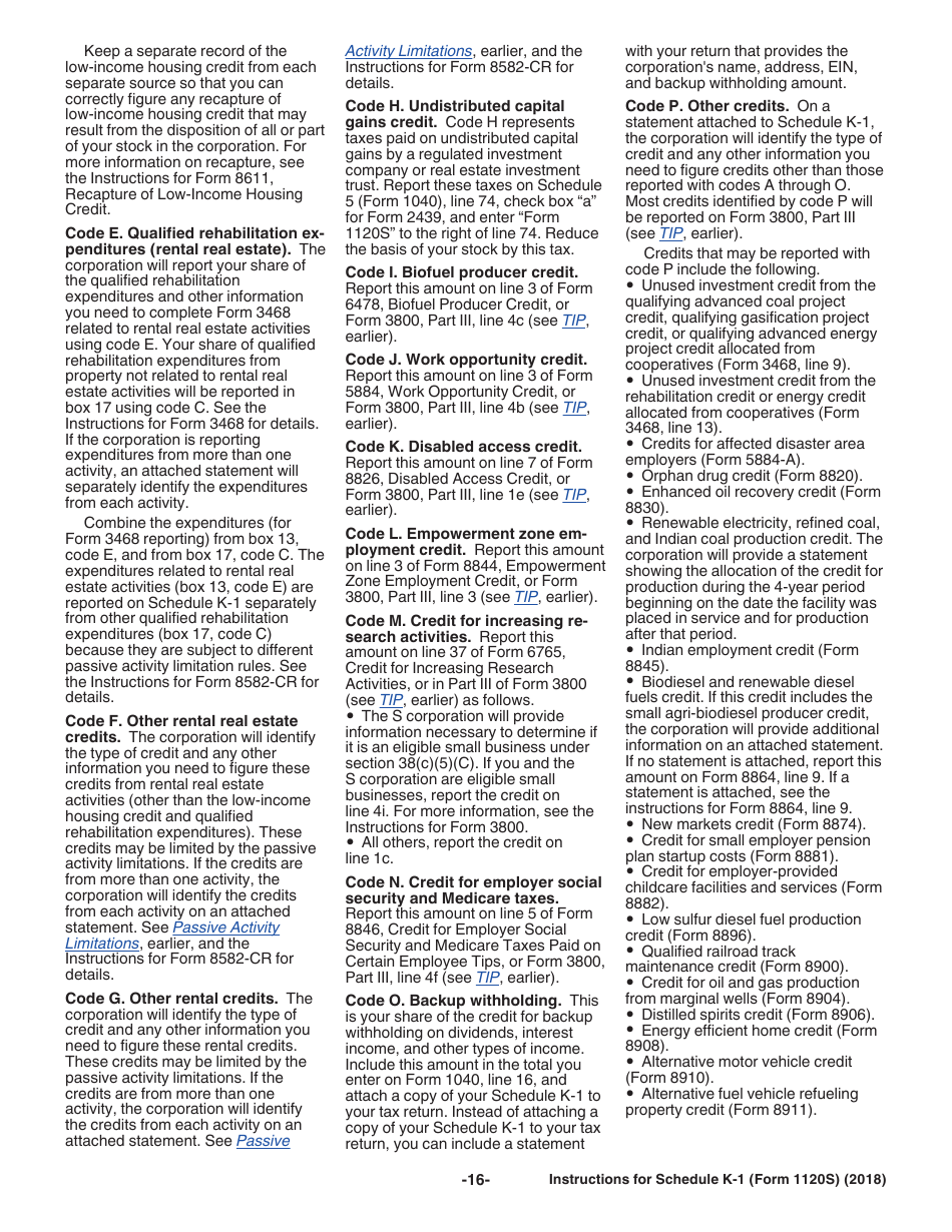 Instructions for IRS Form 1120S Schedule K-1 Shareholders Share of Income, Deductions, Credits, Etc. (For Shareholders Use Only), Page 16