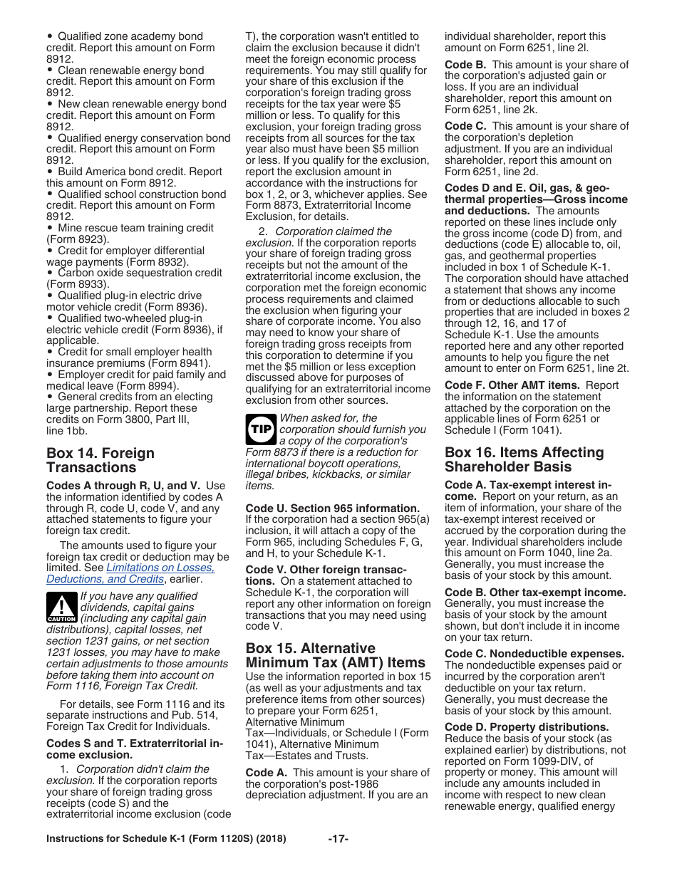 Instructions for IRS Form 1120S Schedule K-1 Shareholders Share of Income, Deductions, Credits, Etc. (For Shareholders Use Only), Page 17