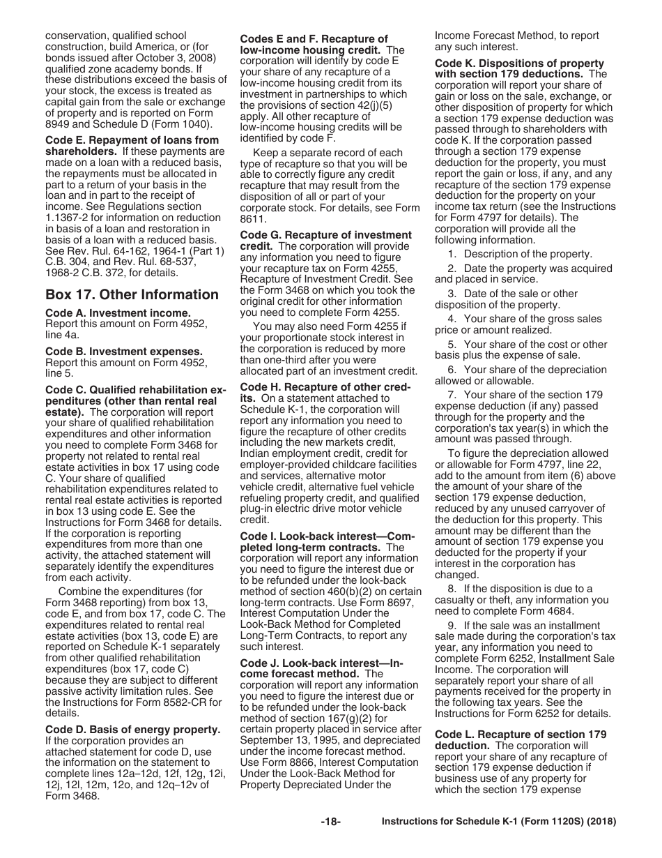 Instructions for IRS Form 1120S Schedule K-1 Shareholders Share of Income, Deductions, Credits, Etc. (For Shareholders Use Only), Page 18
