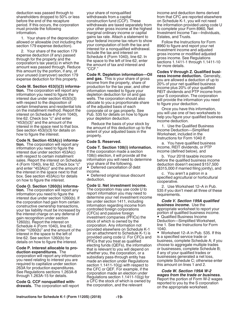 Instructions for IRS Form 1120S Schedule K-1 Shareholders Share of Income, Deductions, Credits, Etc. (For Shareholders Use Only), Page 19