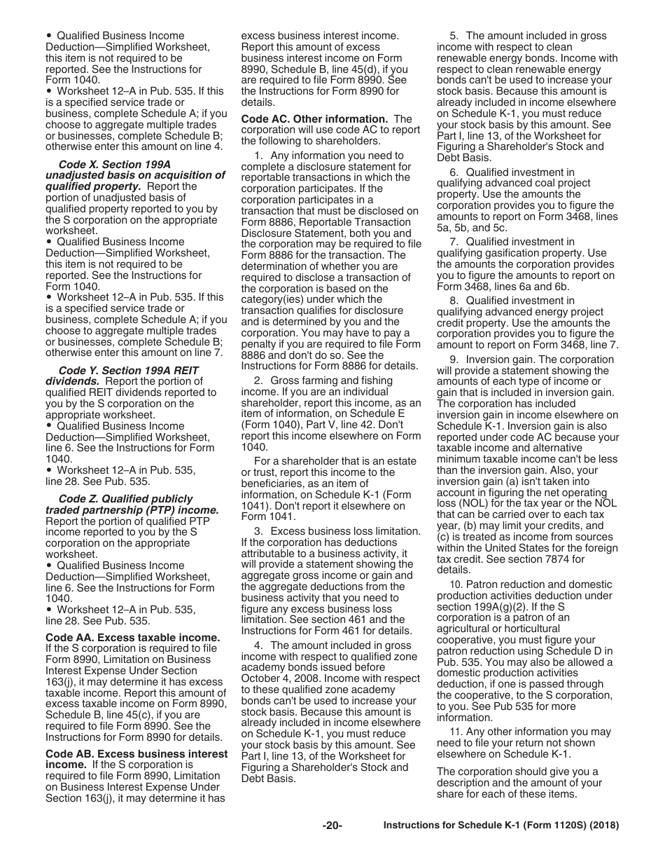Instructions for IRS Form 1120S Schedule K-1 Shareholders Share of Income, Deductions, Credits, Etc. (For Shareholders Use Only), Page 20