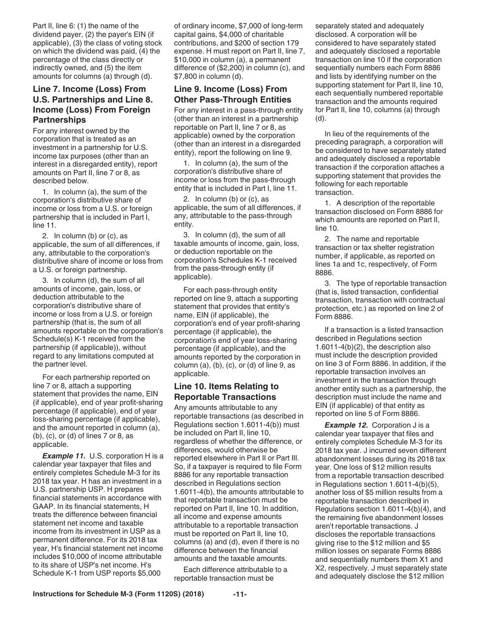 Instructions for IRS Form 1120S Schedule M-3 Net Income (Loss) Reconciliation for S Corporations With Total Assets of $10 Million or More, Page 11