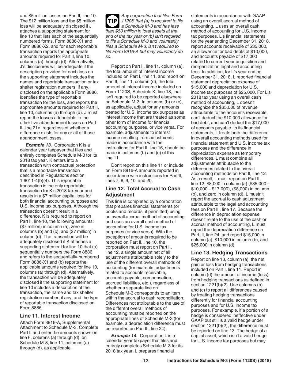 Instructions for IRS Form 1120S Schedule M-3 Net Income (Loss) Reconciliation for S Corporations With Total Assets of $10 Million or More, Page 12
