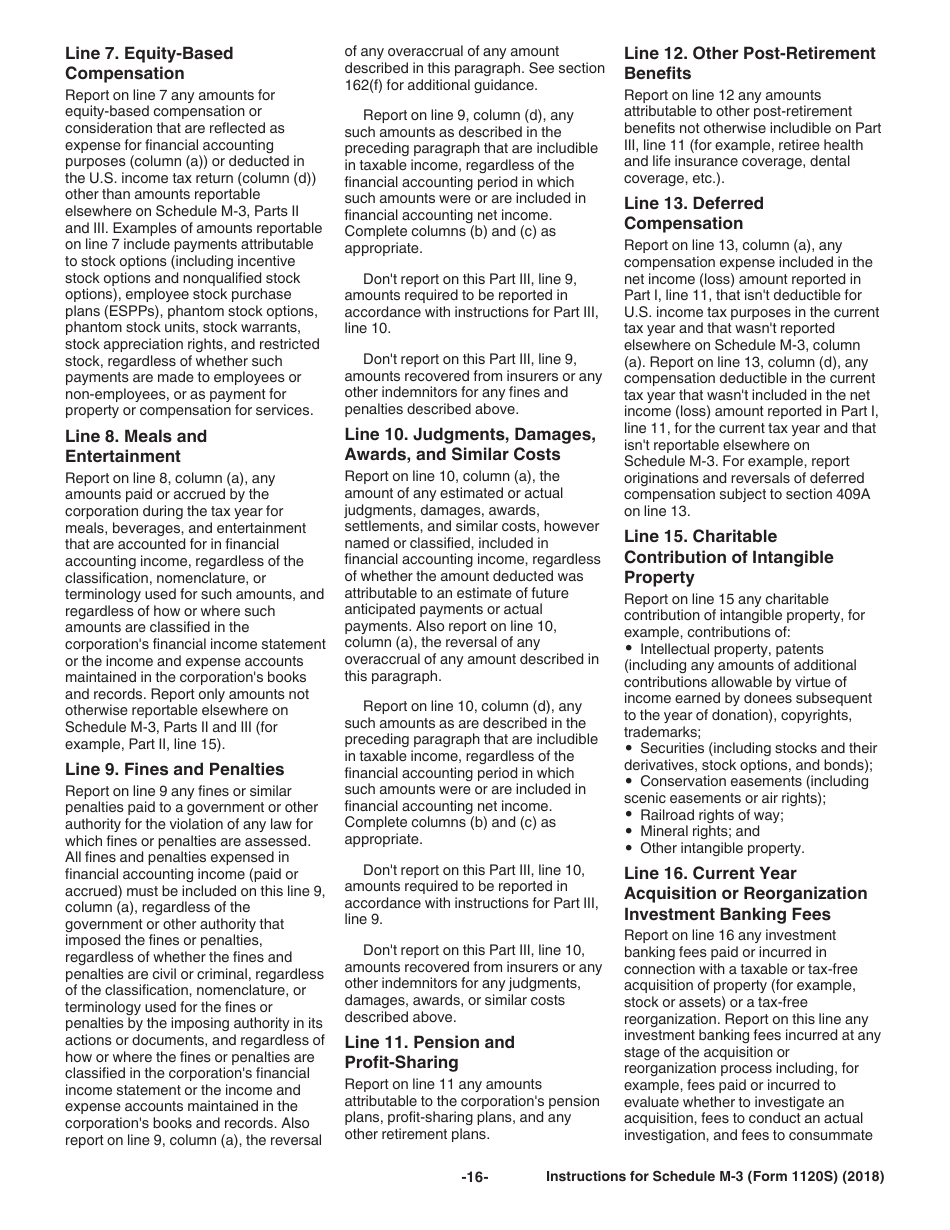 Instructions for IRS Form 1120S Schedule M-3 Net Income (Loss) Reconciliation for S Corporations With Total Assets of $10 Million or More, Page 16