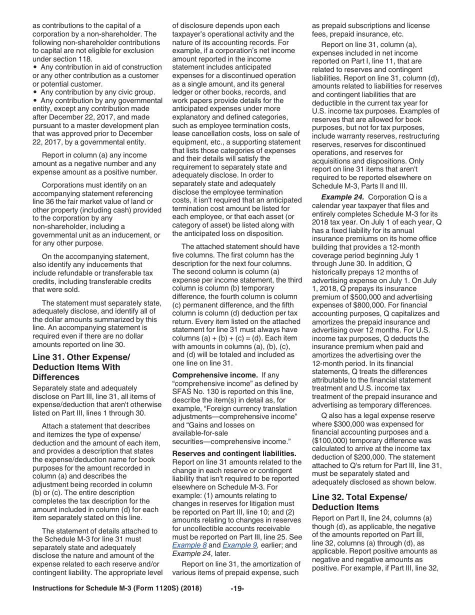 Instructions for IRS Form 1120S Schedule M-3 Net Income (Loss) Reconciliation for S Corporations With Total Assets of $10 Million or More, Page 19