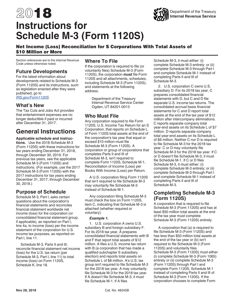 Instructions for IRS Form 1120S Schedule M-3 Net Income (Loss) Reconciliation for S Corporations With Total Assets of $10 Million or More, Page 1