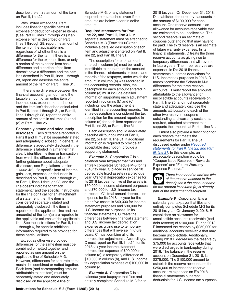 Instructions for IRS Form 1120S Schedule M-3 Net Income (Loss) Reconciliation for S Corporations With Total Assets of $10 Million or More, Page 9