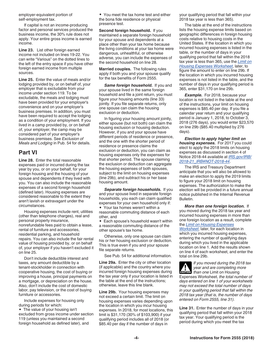 Instructions for IRS Form 2555 Foreign Earned Income, Page 4