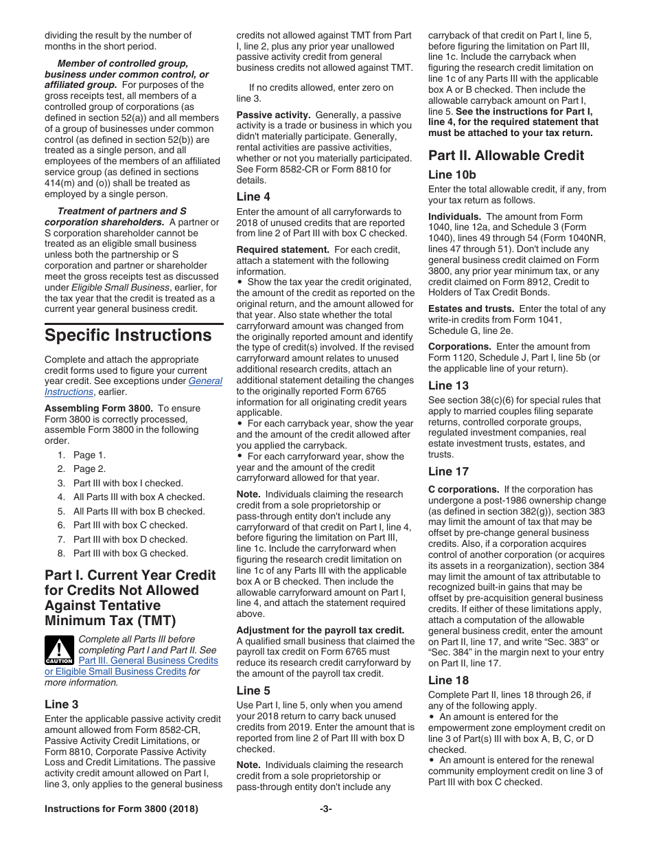 Instructions for IRS Form 3800 General Business Credit, Page 3