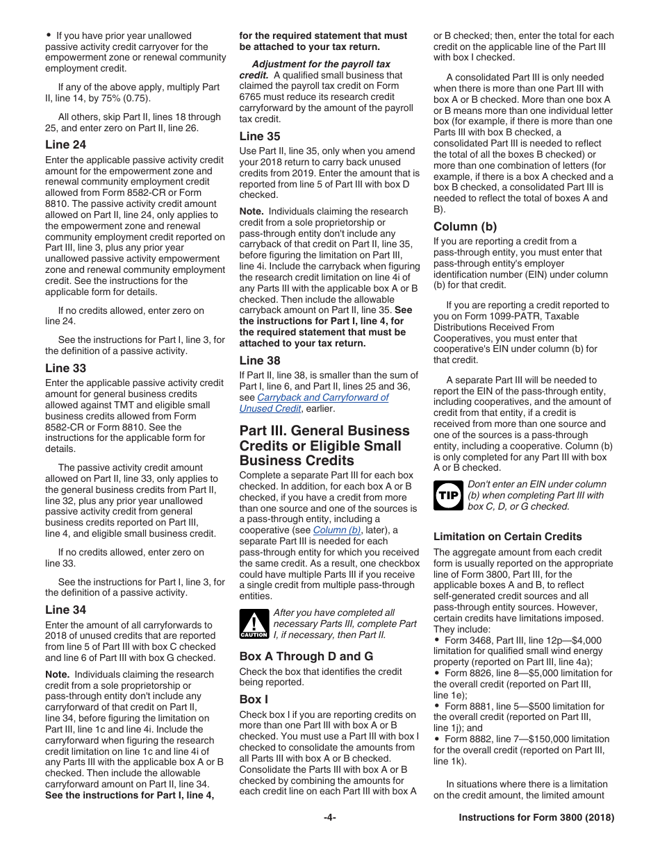 Instructions for IRS Form 3800 General Business Credit, Page 4