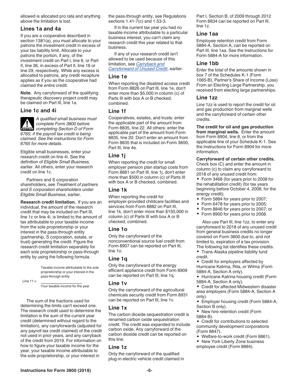 Instructions for IRS Form 3800 General Business Credit, Page 5