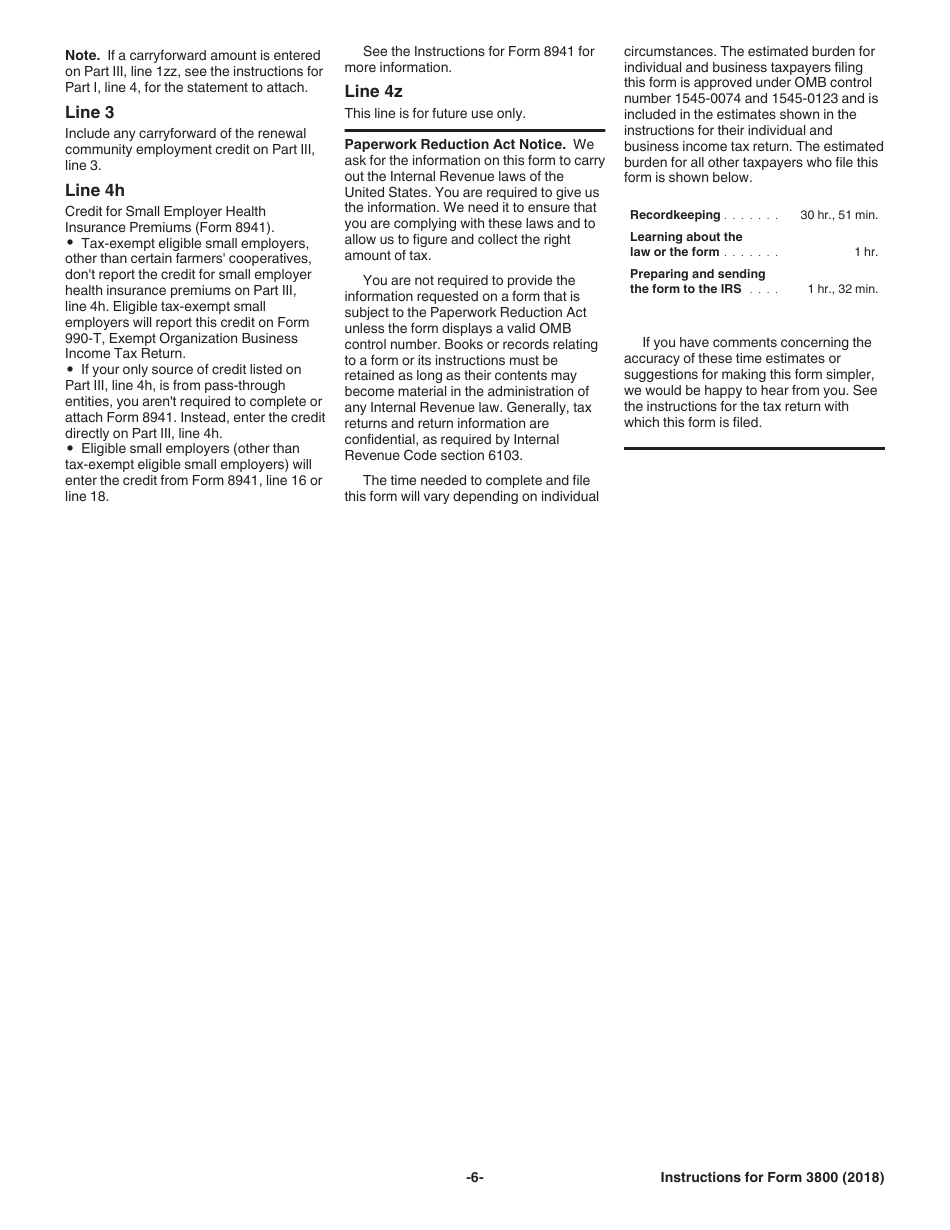 Instructions for IRS Form 3800 General Business Credit, Page 6