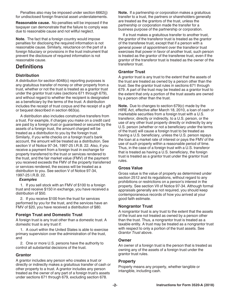 Instructions for IRS Form 3520-A Annual Information Return of Foreign Trust With a U.S. Owner, Page 2