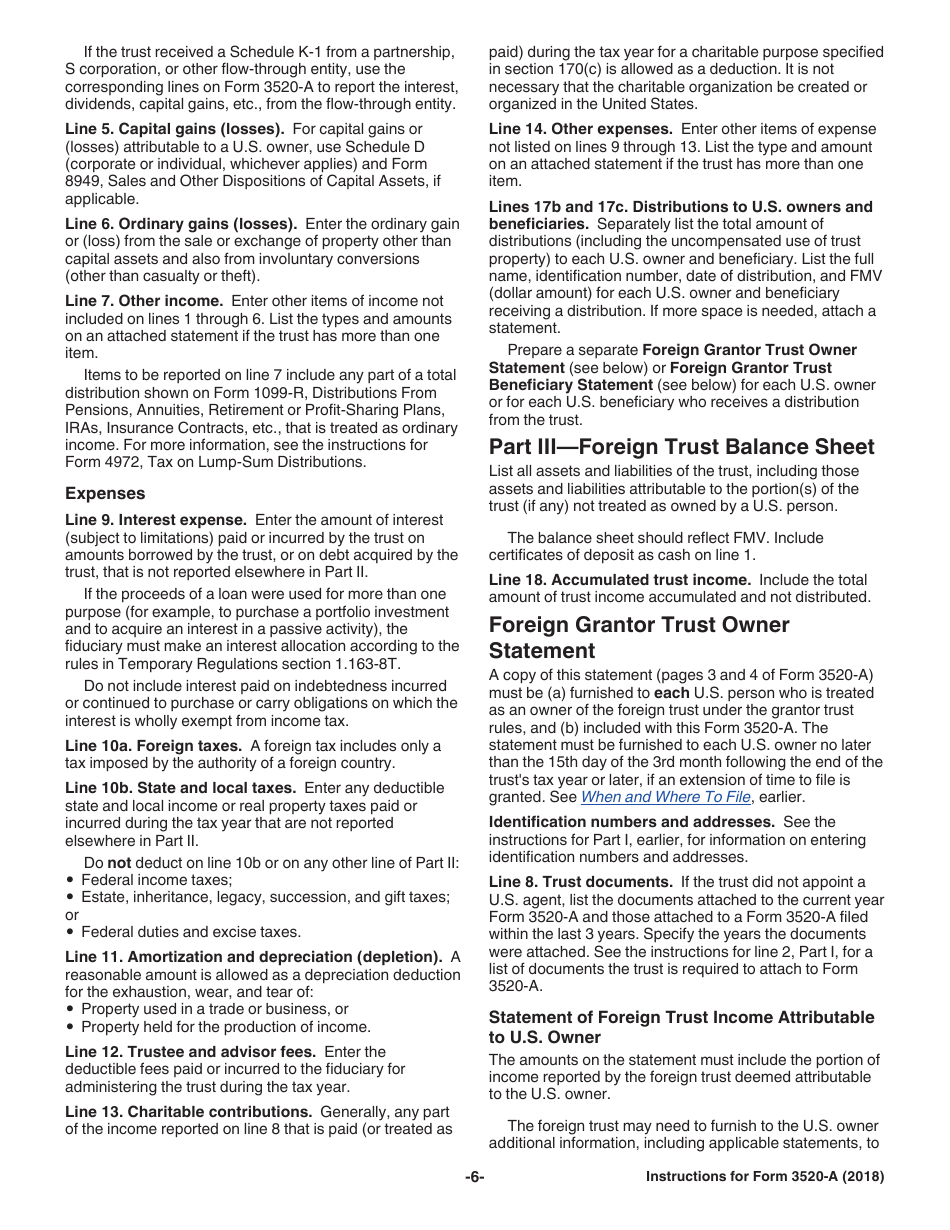 Instructions for IRS Form 3520-A Annual Information Return of Foreign Trust With a U.S. Owner, Page 6