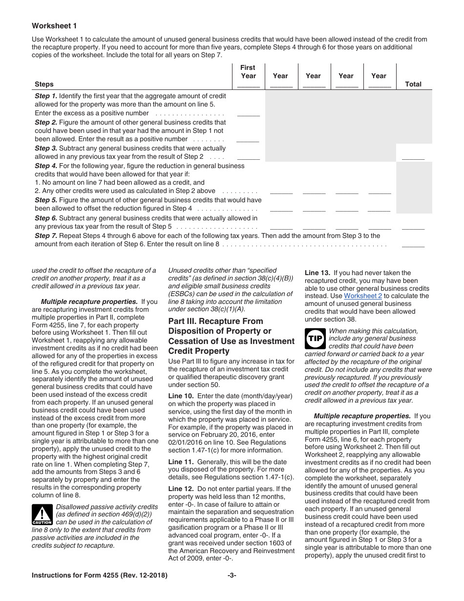 Instructions for IRS Form 4255 Recapture of Investment Credit, Page 3