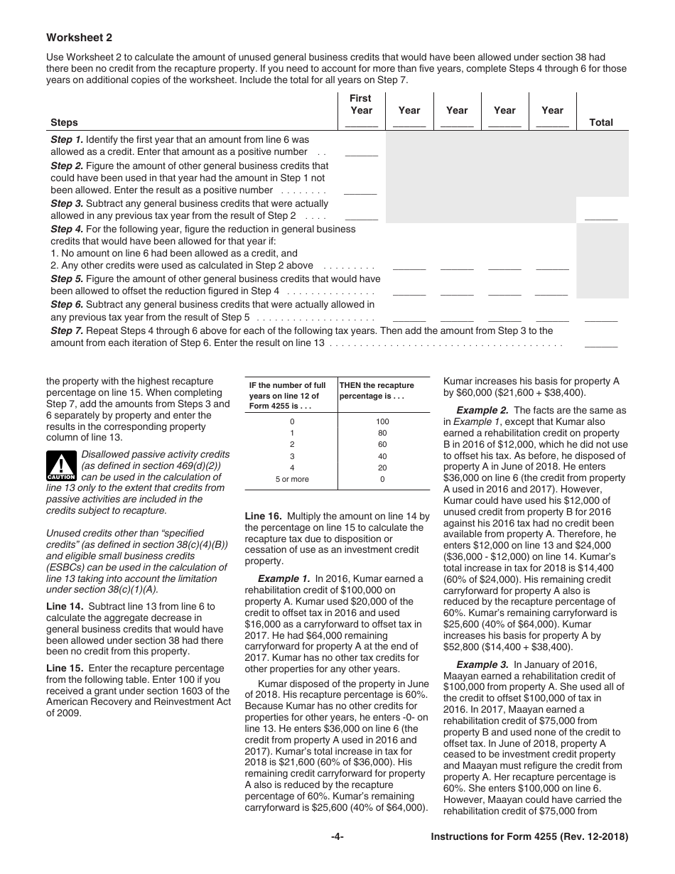 Instructions for IRS Form 4255 Recapture of Investment Credit, Page 4