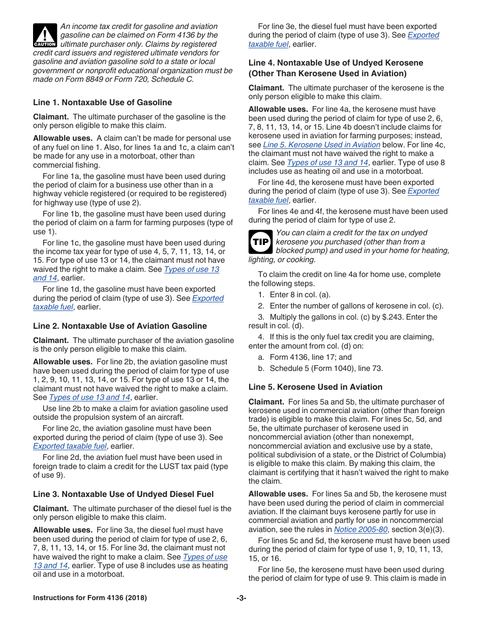Instructions for IRS Form 4136 Credit for Federal Tax Paid on Fuels, Page 3