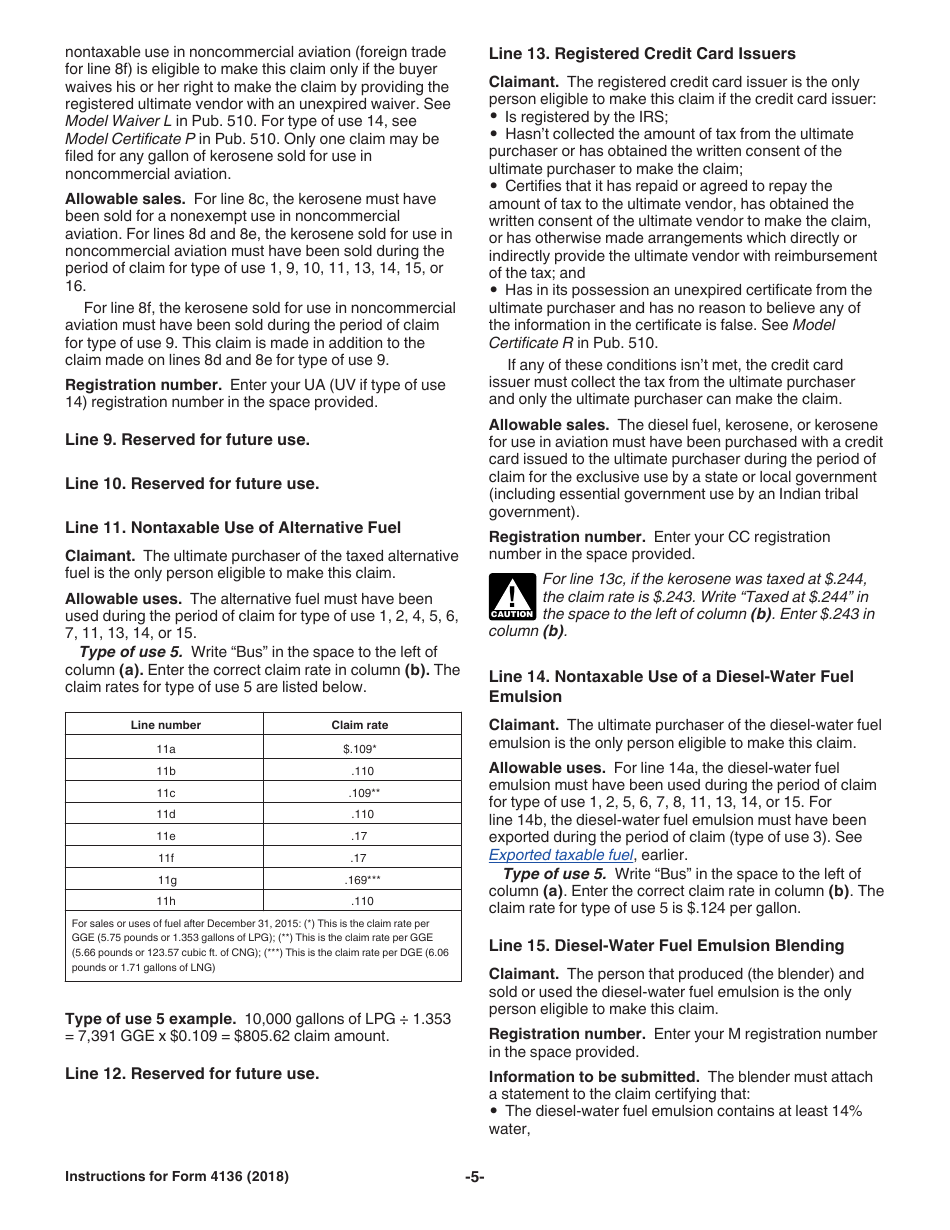 Instructions for IRS Form 4136 Credit for Federal Tax Paid on Fuels, Page 5