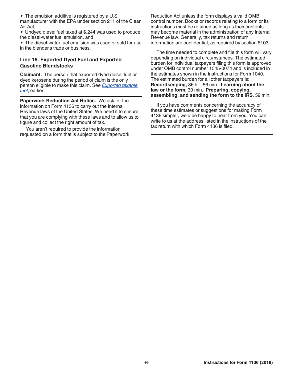 Instructions for IRS Form 4136 Credit for Federal Tax Paid on Fuels, Page 6