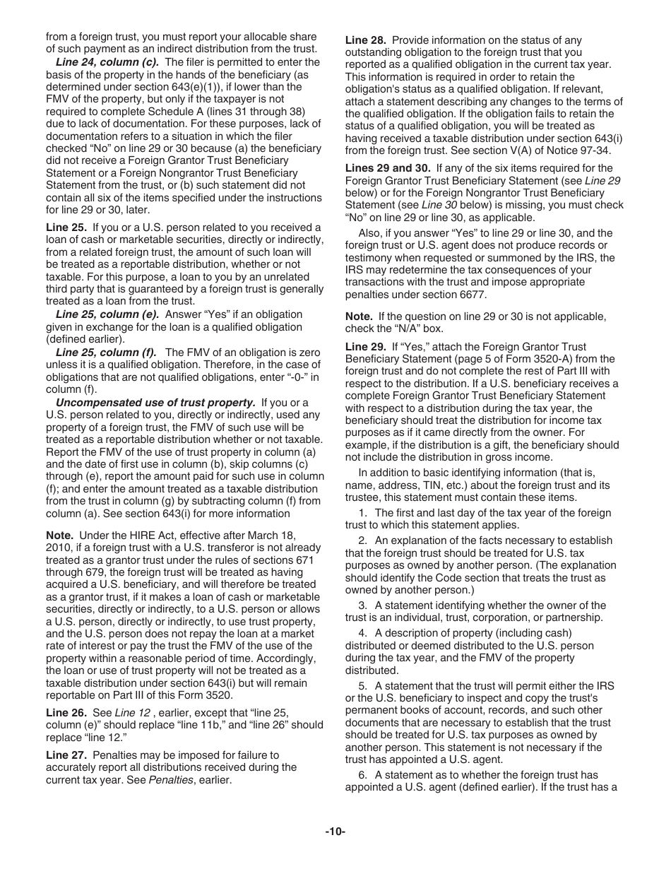 Instructions for IRS Form 3520 Annual Return to Report Transactions With Foreign Trusts and Receipt of Certain Foreign Gifts, Page 10