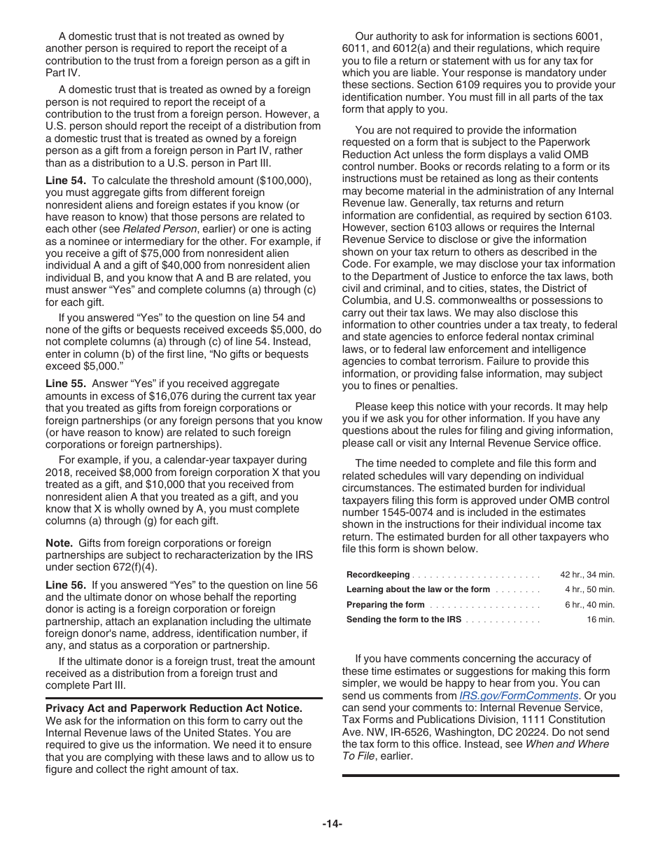 Instructions for IRS Form 3520 Annual Return to Report Transactions With Foreign Trusts and Receipt of Certain Foreign Gifts, Page 14