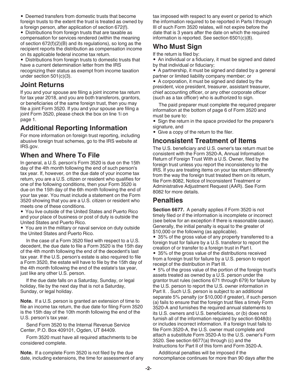 Instructions for IRS Form 3520 Annual Return to Report Transactions With Foreign Trusts and Receipt of Certain Foreign Gifts, Page 2