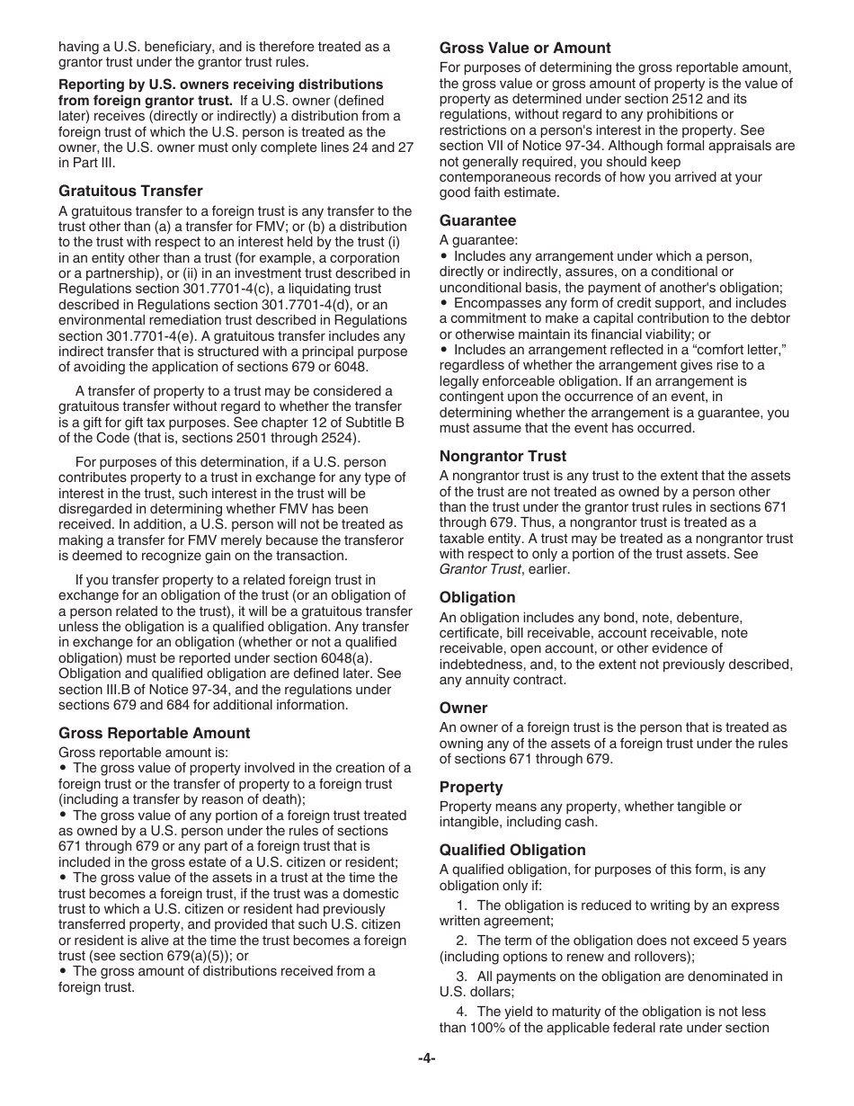 Instructions for IRS Form 3520 Annual Return to Report Transactions With Foreign Trusts and Receipt of Certain Foreign Gifts, Page 4