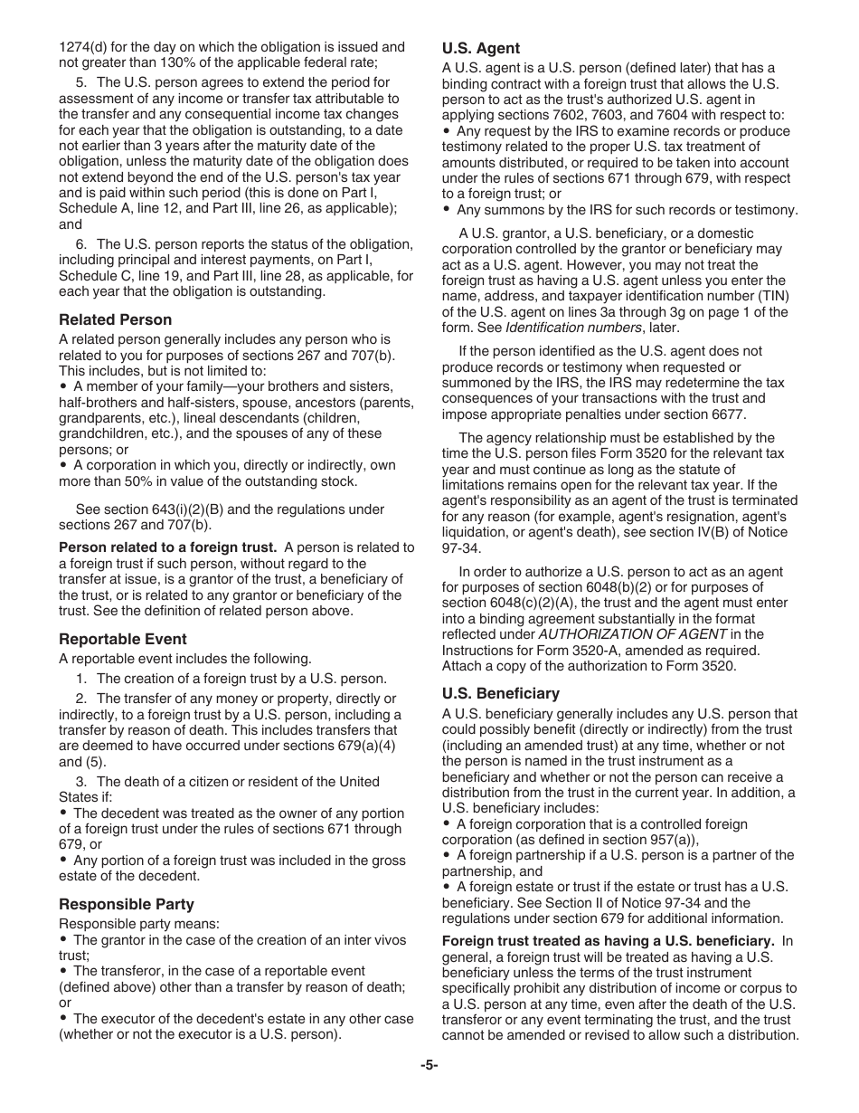 Instructions for IRS Form 3520 Annual Return to Report Transactions With Foreign Trusts and Receipt of Certain Foreign Gifts, Page 5