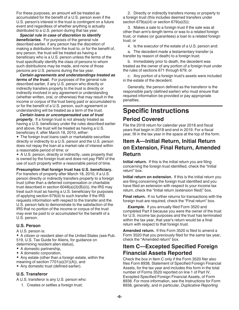 Instructions for IRS Form 3520 Annual Return to Report Transactions With Foreign Trusts and Receipt of Certain Foreign Gifts, Page 6