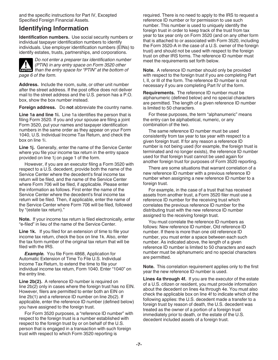 Instructions for IRS Form 3520 Annual Return to Report Transactions With Foreign Trusts and Receipt of Certain Foreign Gifts, Page 7