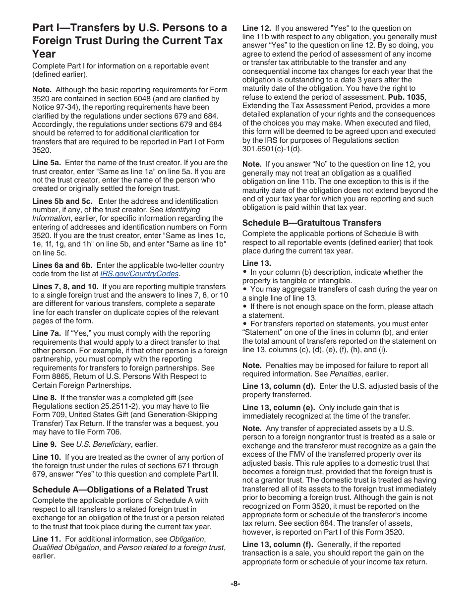 Instructions for IRS Form 3520 Annual Return to Report Transactions With Foreign Trusts and Receipt of Certain Foreign Gifts, Page 8