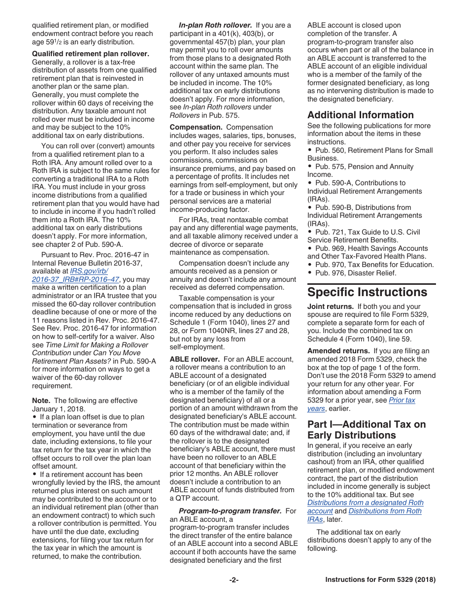 Instructions for IRS Form 5329 Additional Taxes on Qualified Plans (Including IRAs) and Other Tax-Favored Accounts, Page 2