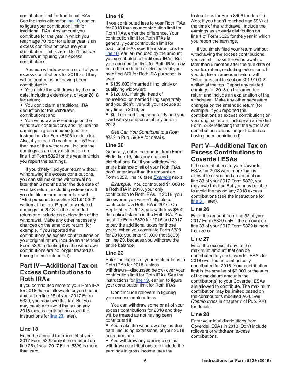 Instructions for IRS Form 5329 Additional Taxes on Qualified Plans (Including IRAs) and Other Tax-Favored Accounts, Page 6
