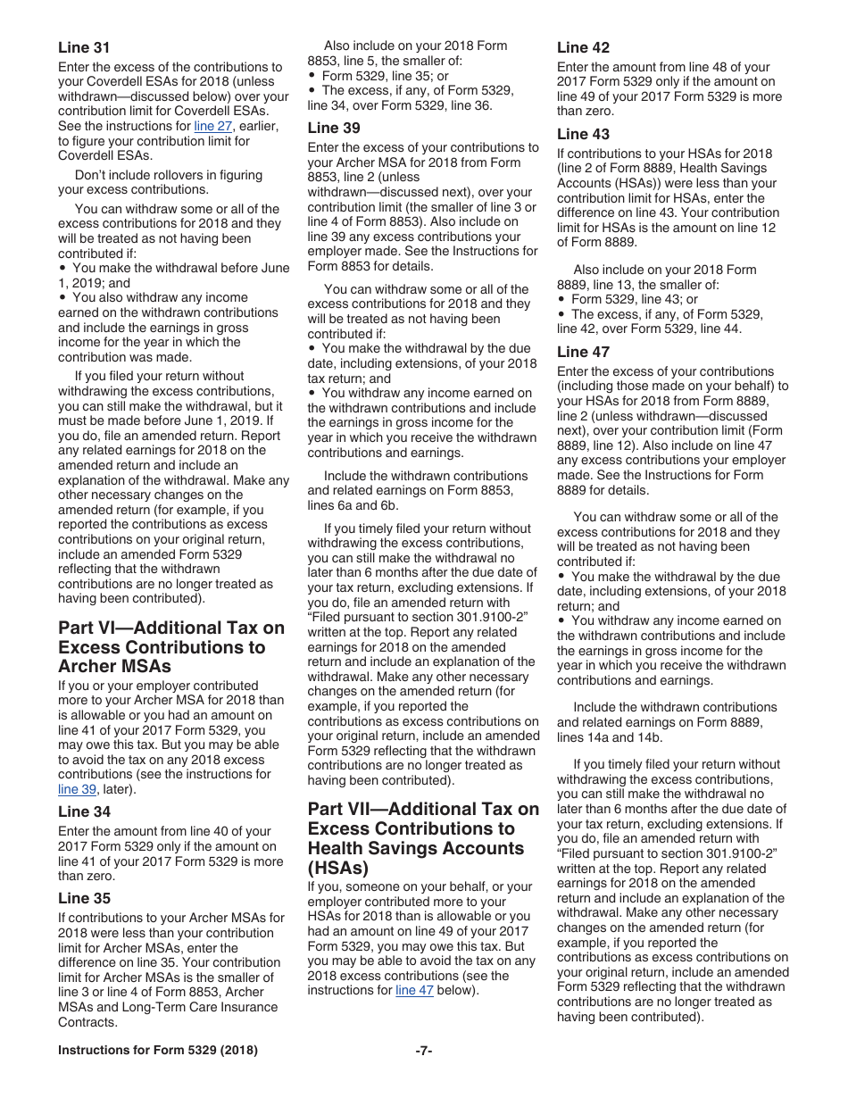 Instructions for IRS Form 5329 Additional Taxes on Qualified Plans (Including IRAs) and Other Tax-Favored Accounts, Page 7