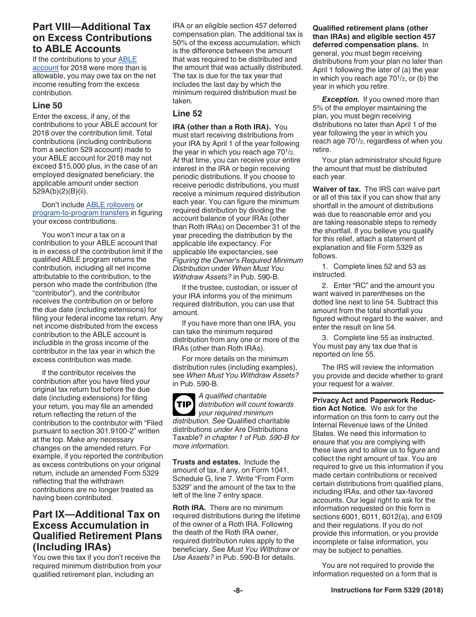 Instructions for IRS Form 5329 Additional Taxes on Qualified Plans (Including IRAs) and Other Tax-Favored Accounts, Page 8