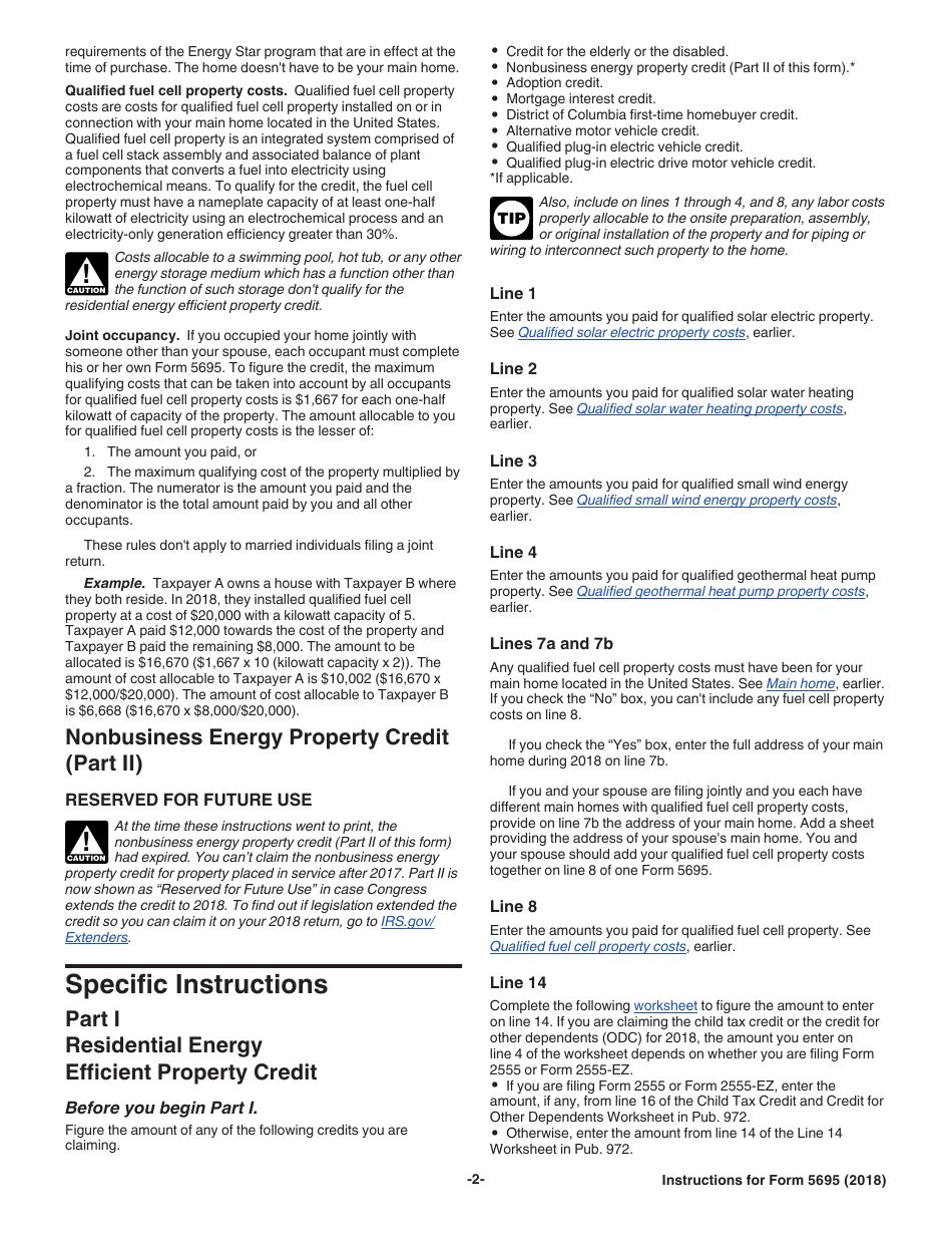 Download Instructions for IRS Form 5695 Residential Energy Credit PDF