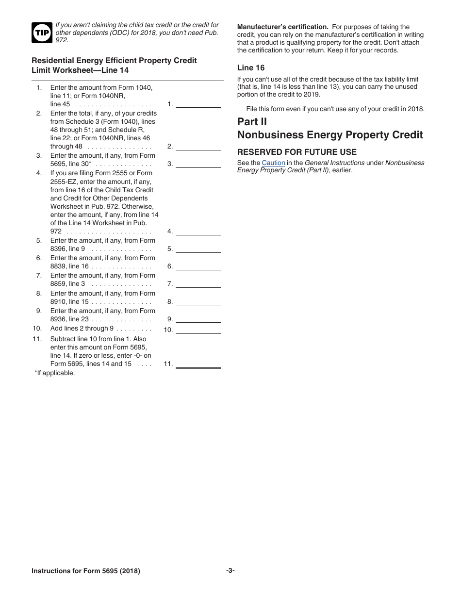 Download Instructions For Irs Form 5695 Residential Energy Credit Pdf 2018 Templateroller 4456