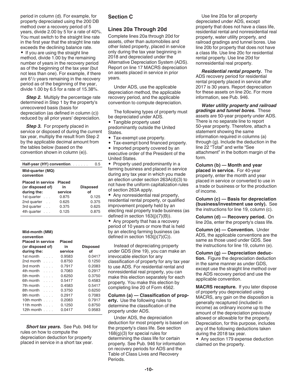Instructions for IRS Form 4562 Depreciation and Amortization (Including Information on Listed Property), Page 10