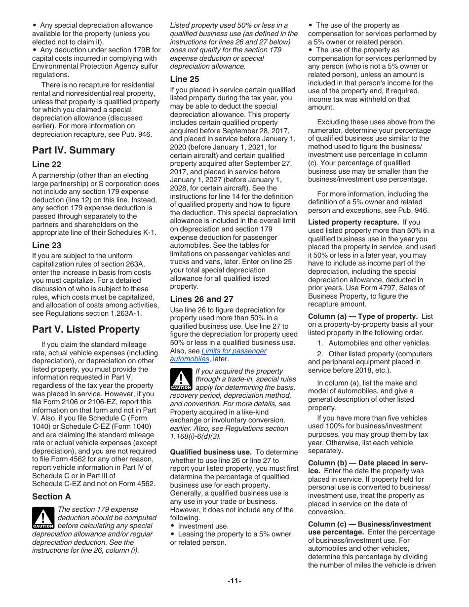 Instructions for IRS Form 4562 Depreciation and Amortization (Including Information on Listed Property), Page 11