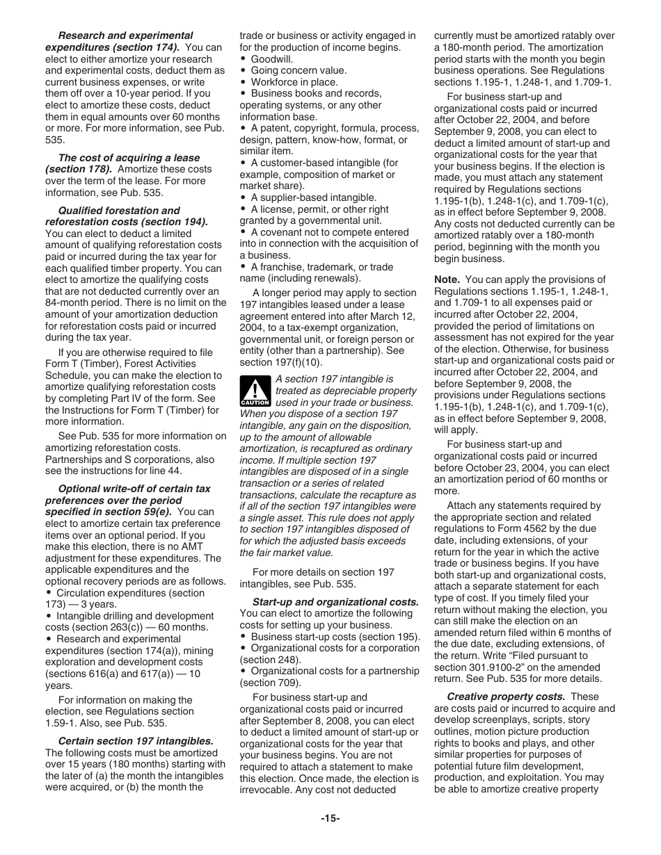 Instructions for IRS Form 4562 Depreciation and Amortization (Including Information on Listed Property), Page 15