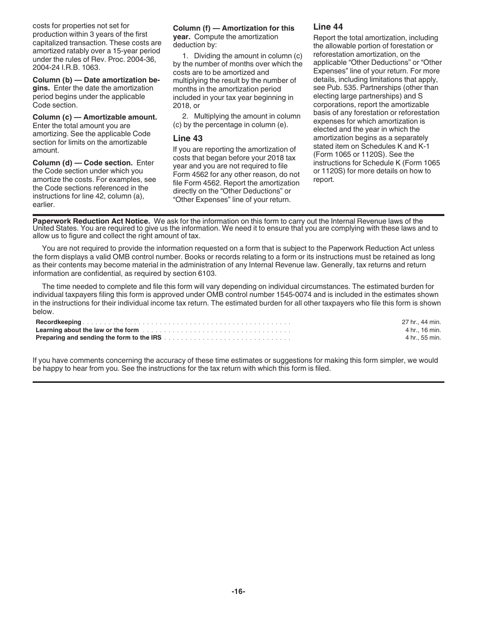 Instructions for IRS Form 4562 Depreciation and Amortization (Including Information on Listed Property), Page 16