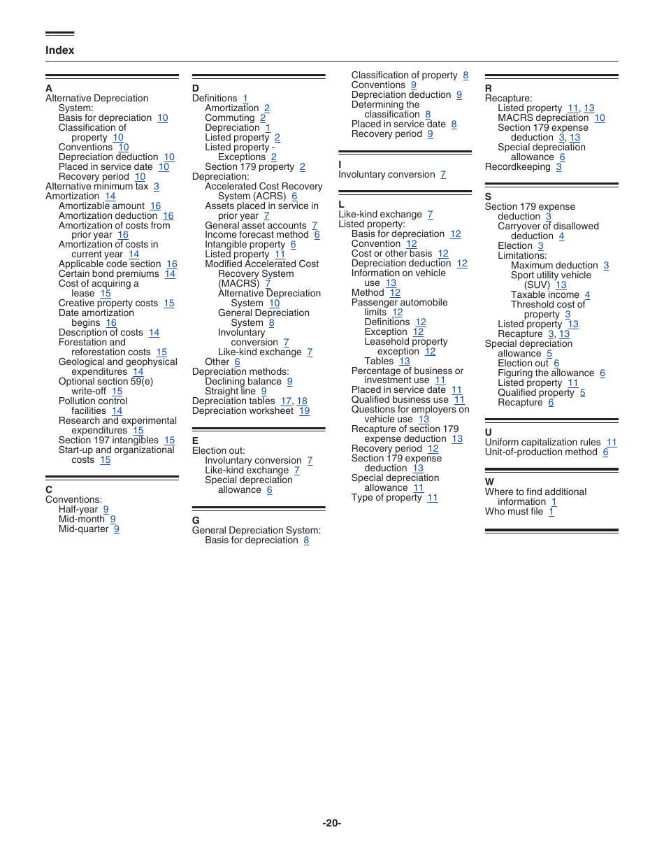 Instructions for IRS Form 4562 Depreciation and Amortization (Including Information on Listed Property), Page 20