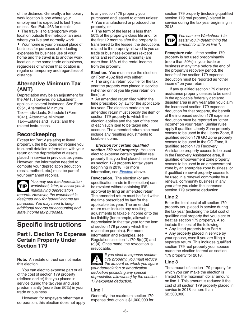 Instructions for IRS Form 4562 Depreciation and Amortization (Including Information on Listed Property), Page 3