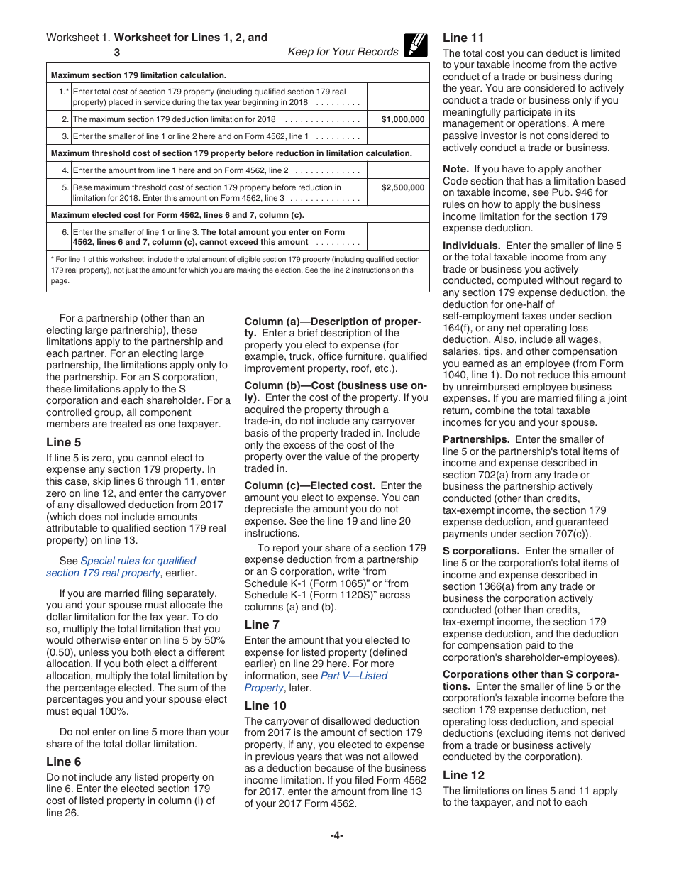 Instructions for IRS Form 4562 Depreciation and Amortization (Including Information on Listed Property), Page 4