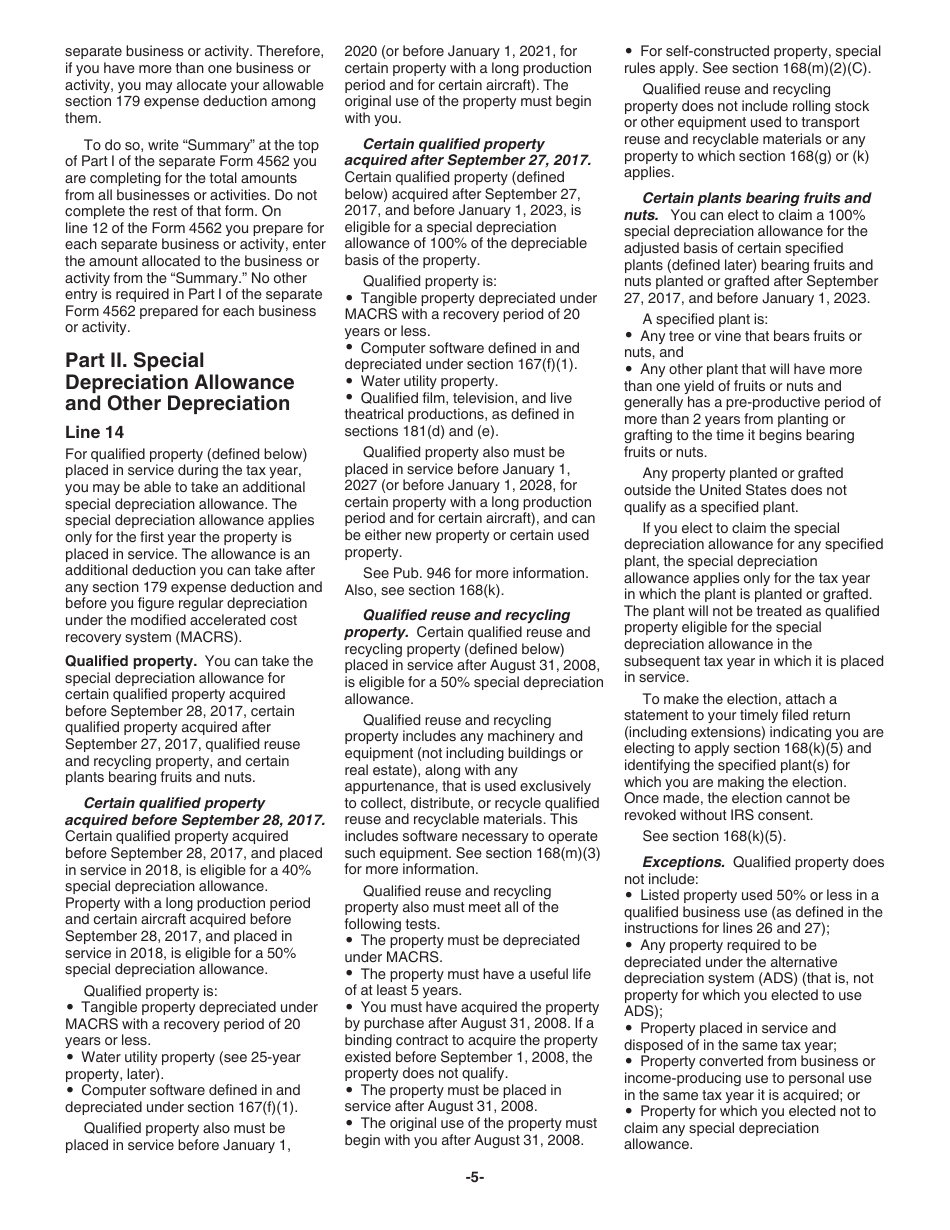 Instructions for IRS Form 4562 Depreciation and Amortization (Including Information on Listed Property), Page 5