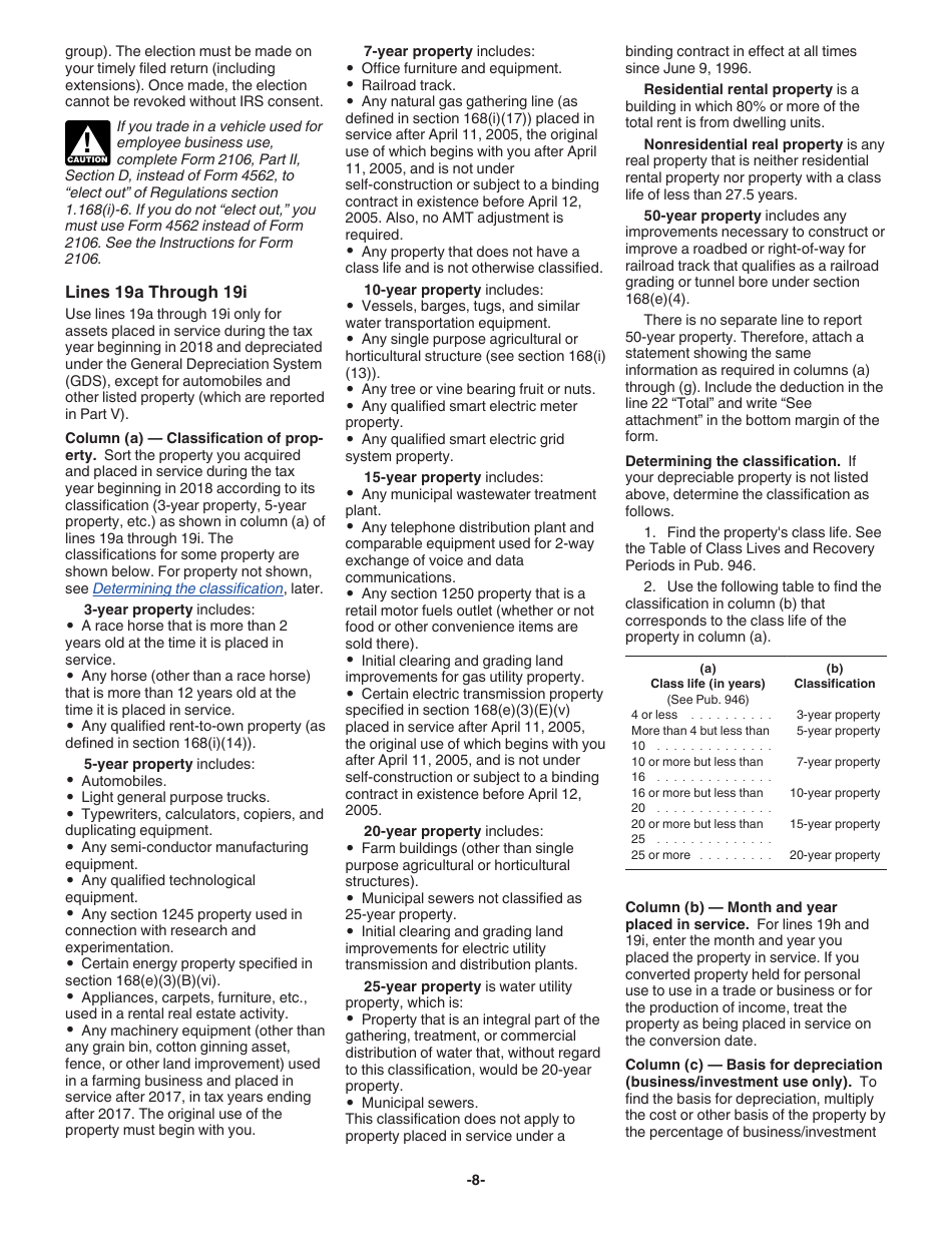 Instructions for IRS Form 4562 Depreciation and Amortization (Including Information on Listed Property), Page 8