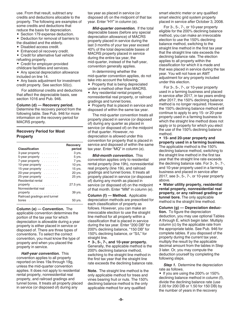 Instructions for IRS Form 4562 Depreciation and Amortization (Including Information on Listed Property), Page 9